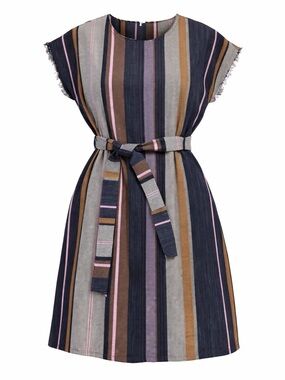Anthropologie Austen stripe dress Medium raw edge belted pockets Smart Casual